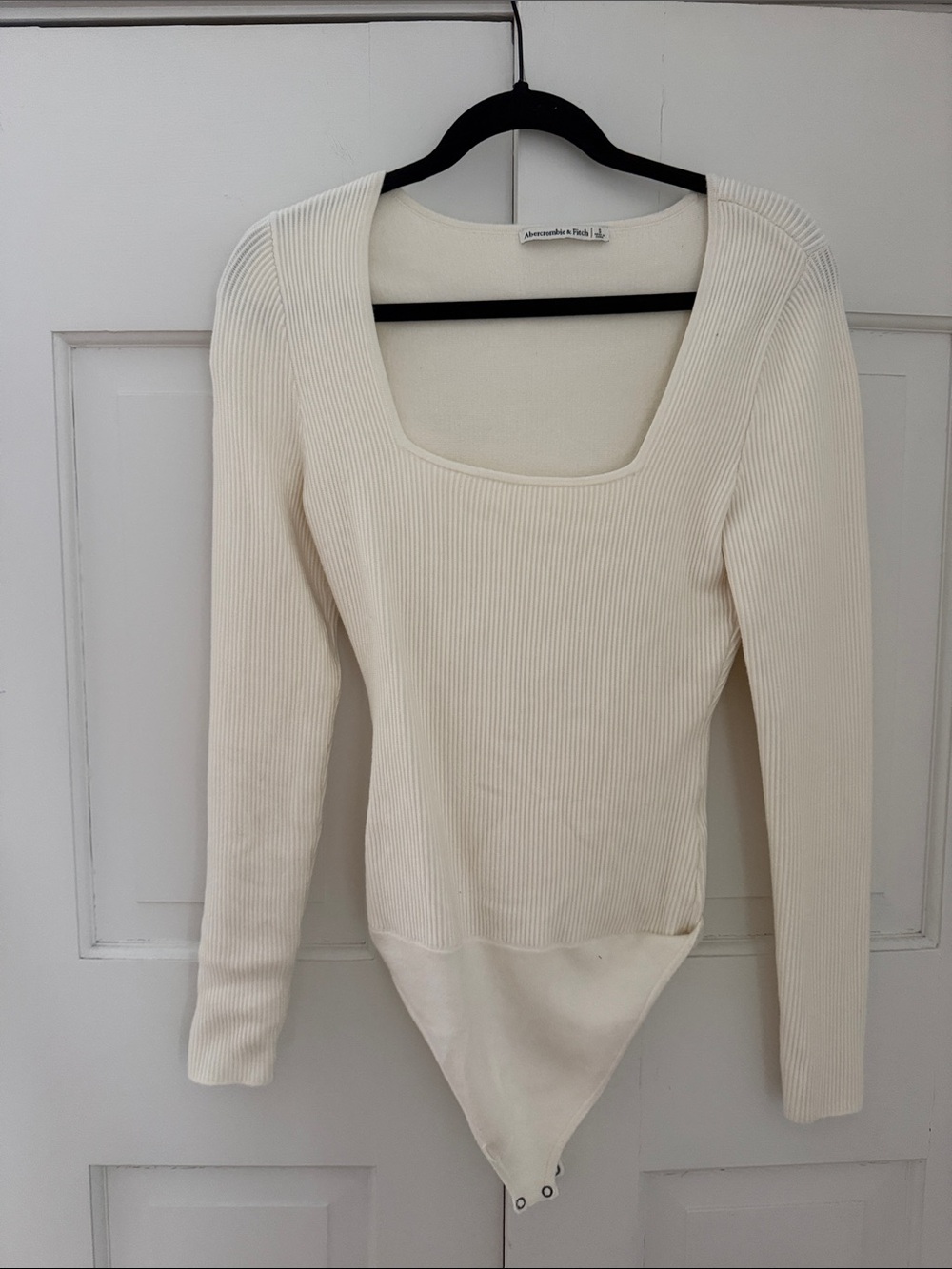 Abercrombie & Fitch Cream Ribbed Scoop-Neck Bodysuit